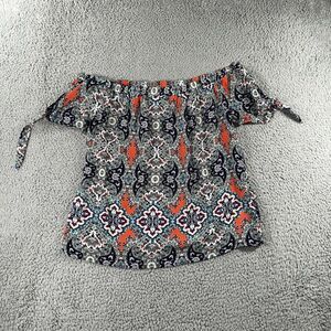 Society Girl Off Shoulder Blouse Women Medium Boho Cottagecore Geometric Peasant
